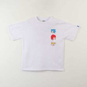 Polera Manga Corta Ni&ntilde;o Blanco Back Print Sonic