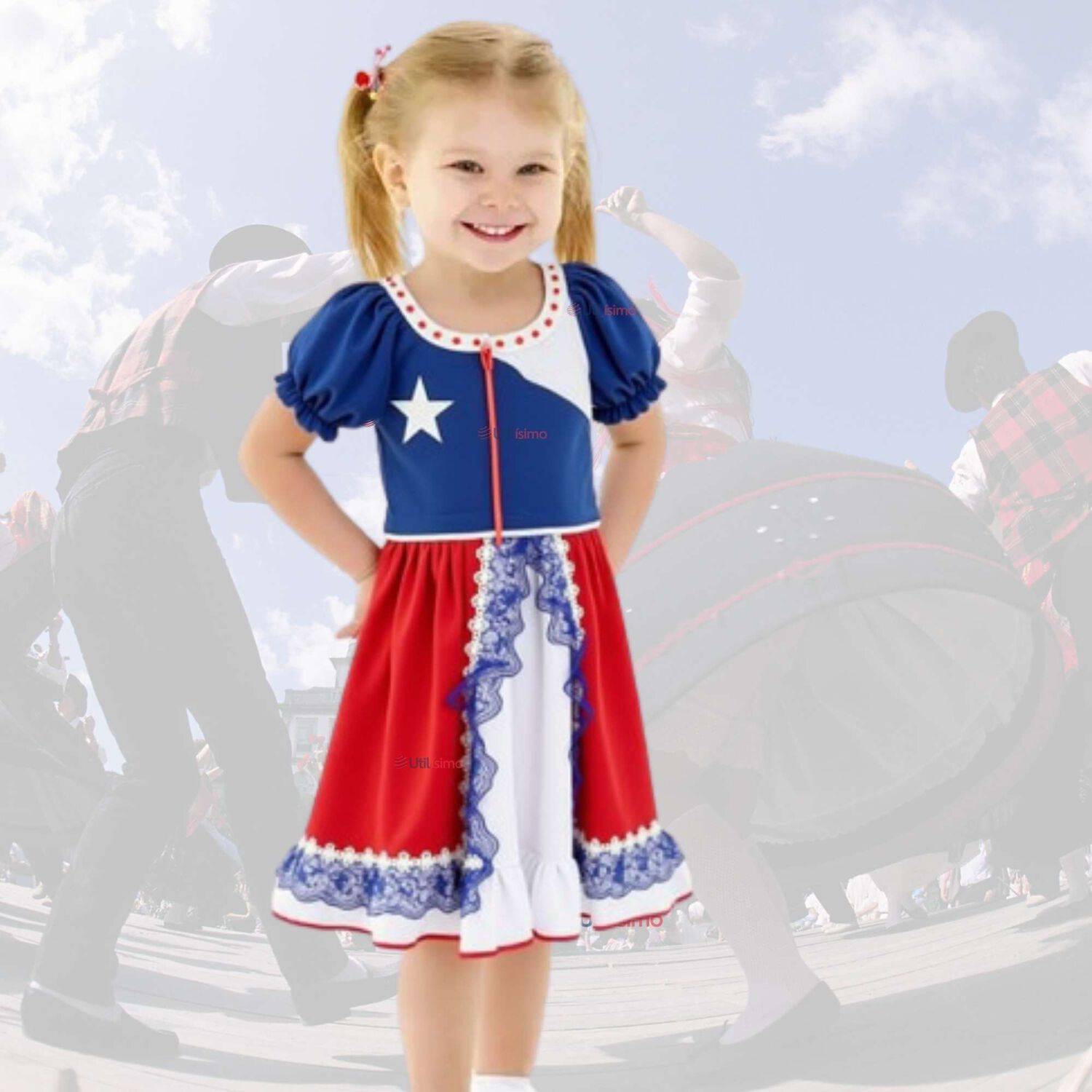 Vestido Huasa Ni&ntilde;a Bandera Chilena Fiestas Patrias image number 0.0