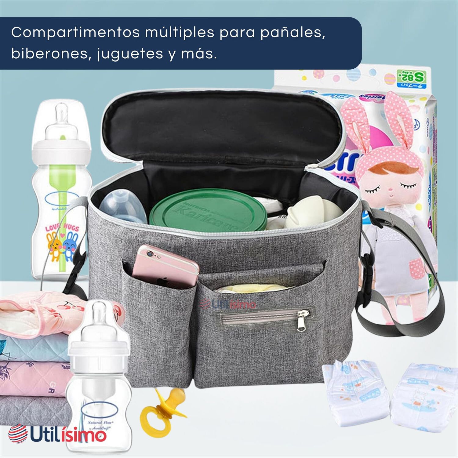Bolso Maternal Mochila Para Coche Pa&ntilde;alera Beb&eacute; Light Gray image number 3.0