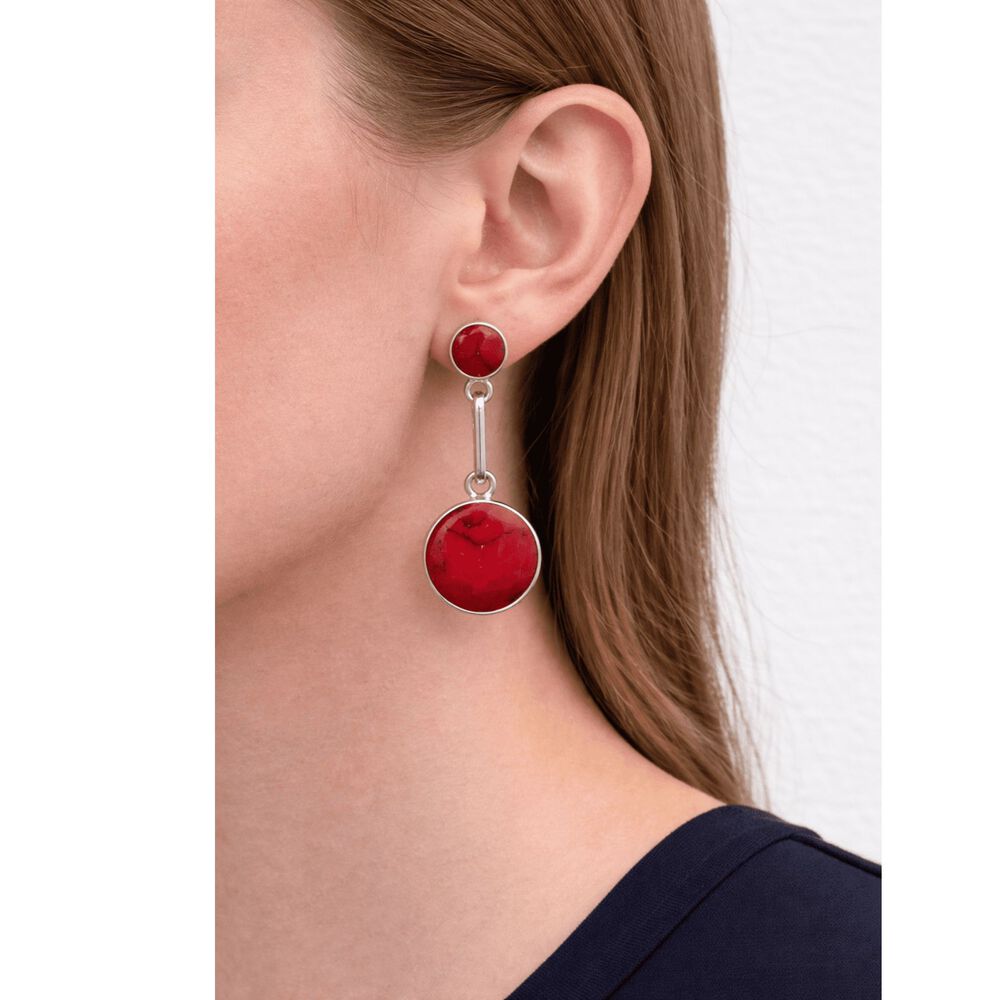 Aros Granate Circular Plata 950 Atornillados Colgantes Mujer Elegantes Piedra Roja image number 2.0