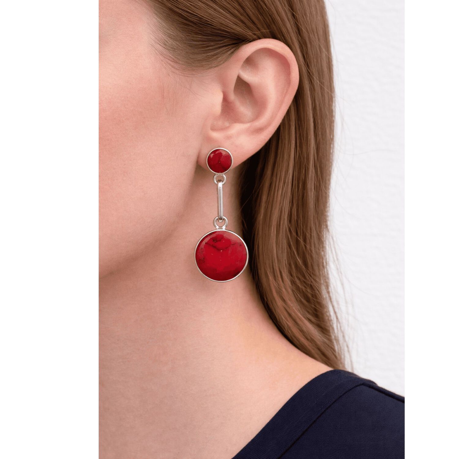 Aros Granate Circular Plata 950 Atornillados Colgantes Mujer Elegantes Piedra Roja image number 2.0