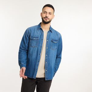 Camisa Denim Manga Larga Hombre Az Black