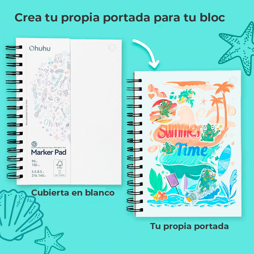 Ohuhu Block Doble Cara (21,6x14cm,60hojas,150g) Antisangrado image number 1.0