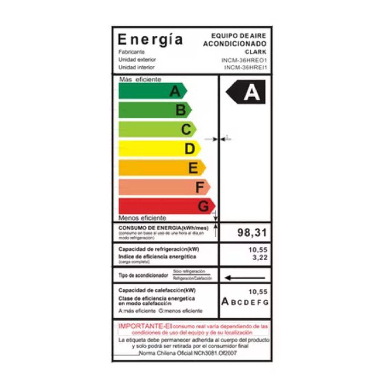 Aire Acondicionado Tipo Split Muro De 36000 Btu Inverter Clark image number 3.0
