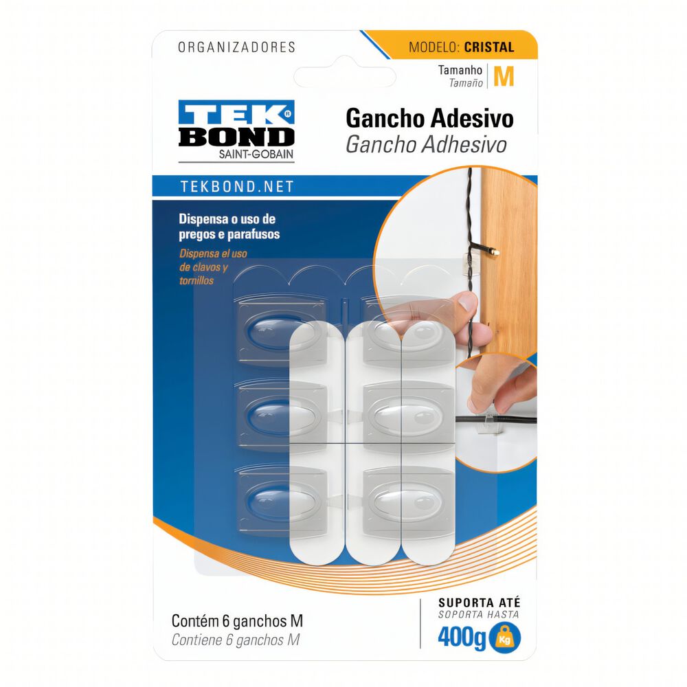 Ganchos Adhesivos Plástico Cristal M - 0.4kg 6un - Tekbond image number 0.0