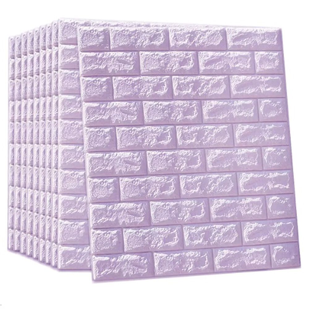 Pack 10 Lamina Papel Mural Autoadhesivo 3d Ladrillo Morado image number 0.0