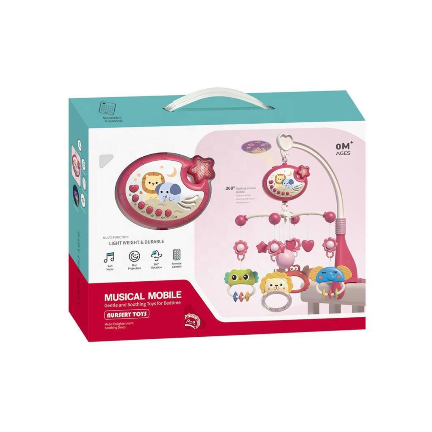 Movil Musical Para Cuna Sonidos Proyector Animales Rosado Infantil image number 4.0
