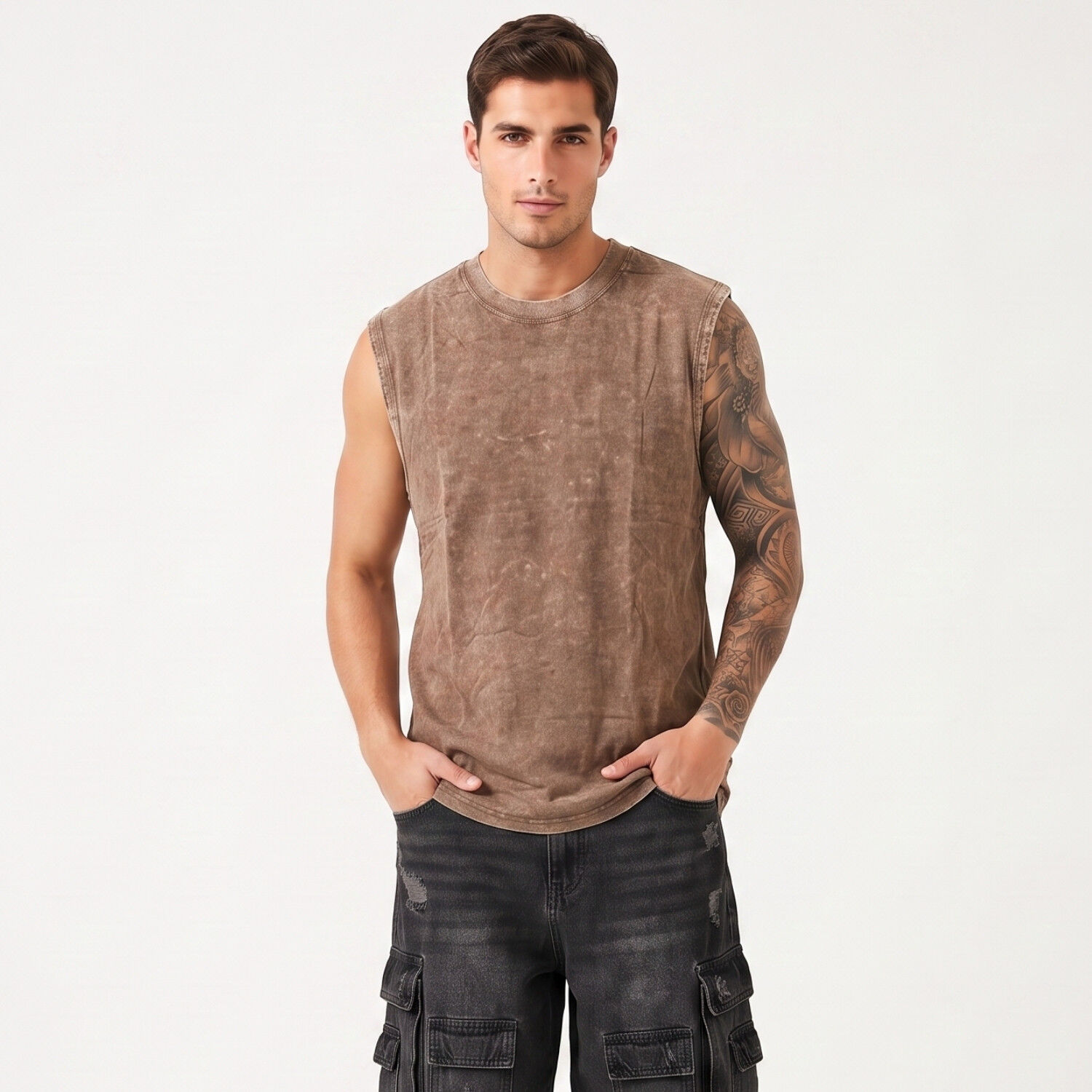 Polera Sin Mangas Musculosa Acid Wash Hombre image number 0.0