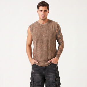 Polera Sin Mangas Musculosa Acid Wash Hombre