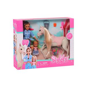 Mu&ntilde;eca Fashion 31 Cm Y Mu&ntilde;eca Beb&eacute; Con Set De Caballo Happyline