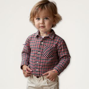 Camisa Huaso Cuadrillé Cuadro Manga Larga 100% Algodón Negro Rojo Casual