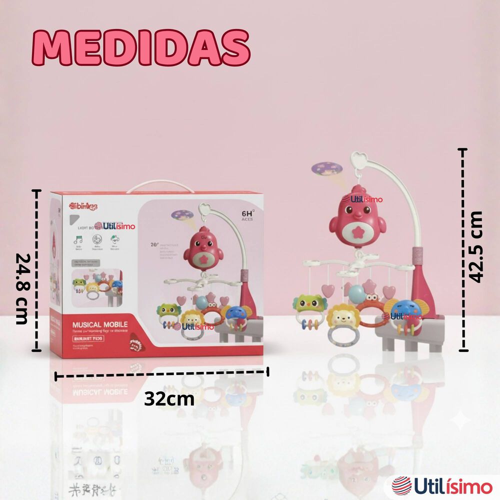 M&oacute;vil Giratorio Musical Proyector Beb&eacute; Ni&ntilde;a Rosado image number 3.0