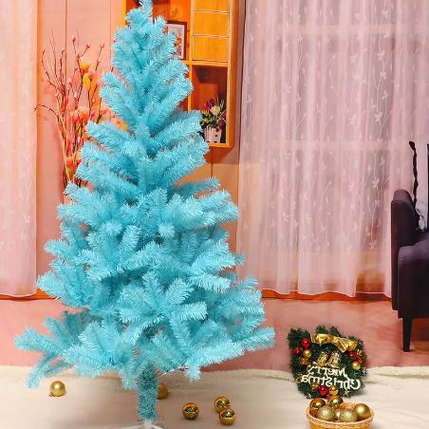 &Aacute;rbol Navide&ntilde;o Celeste Altura De 2.10cm Artificial image number 3.0