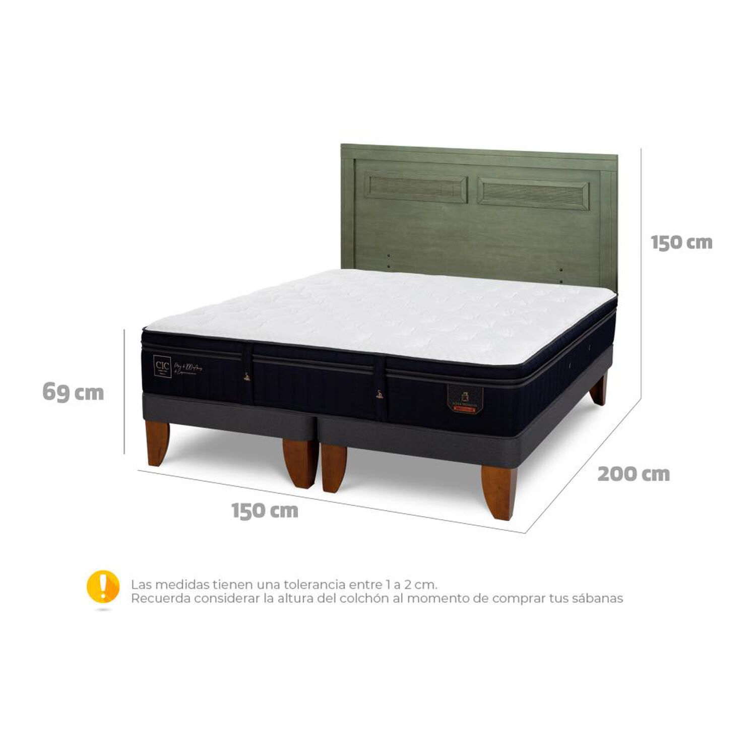 Cama Europea Cic Linea Premium / 2 Plazas / Base Dividida + Respaldo image number 6.0