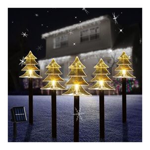 Pack 5 Estacas Arbolitos De Navidad Luces Solares