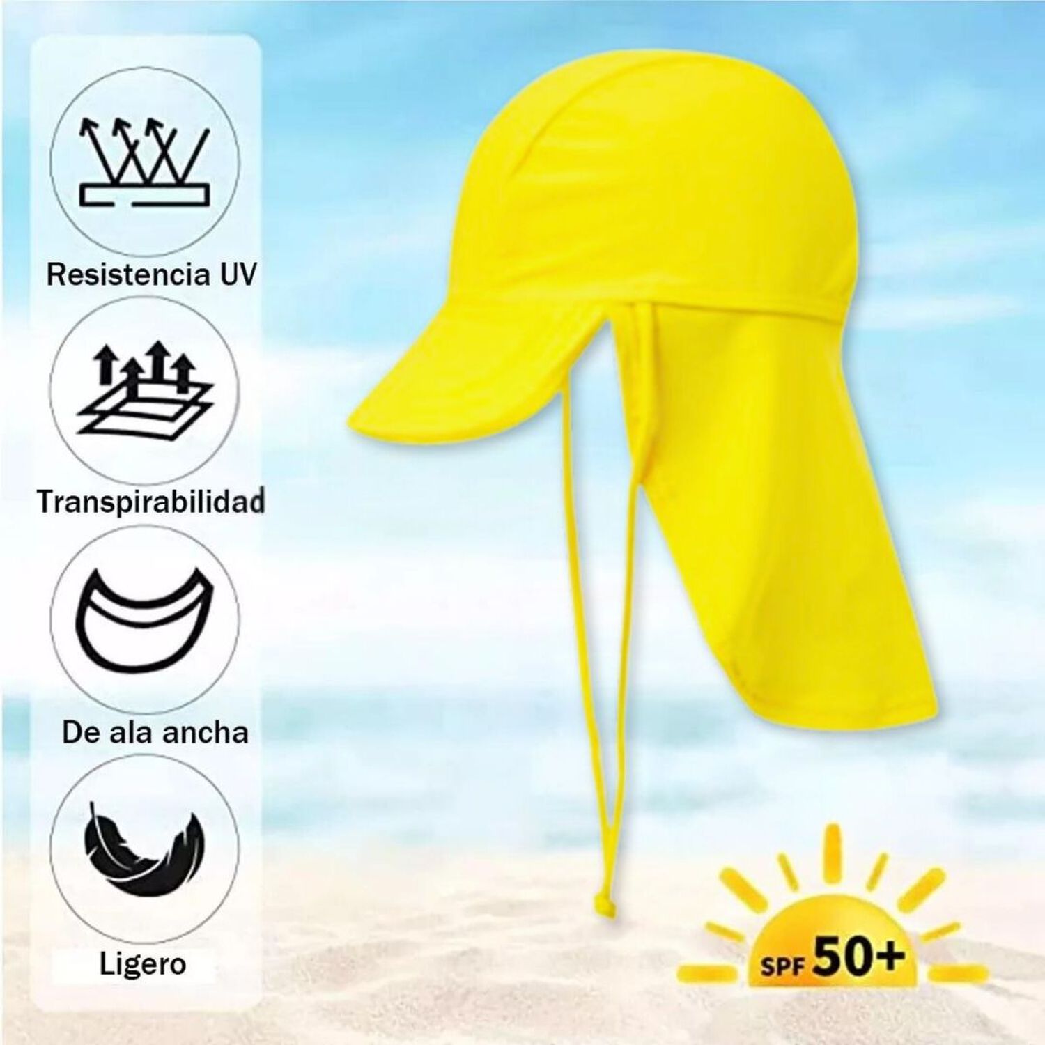 Gorro Largo Con Protecci&oacute;n Uv +50 Amarillo Ni&ntilde;o Ni&ntilde;a image number 1.0