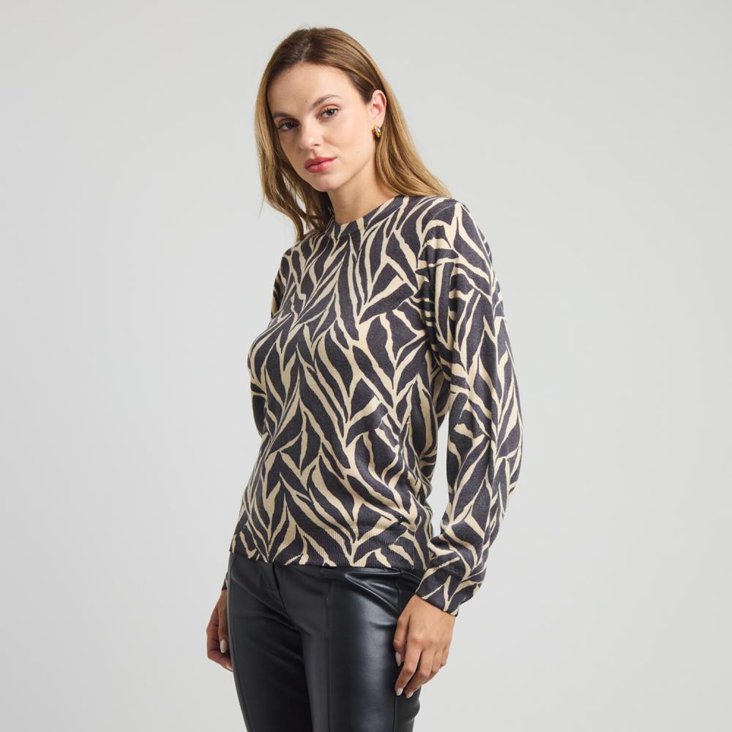 Sweater Estampado Suave Manga Larga Cuello Redondo Mujer Kimera image number 2.0