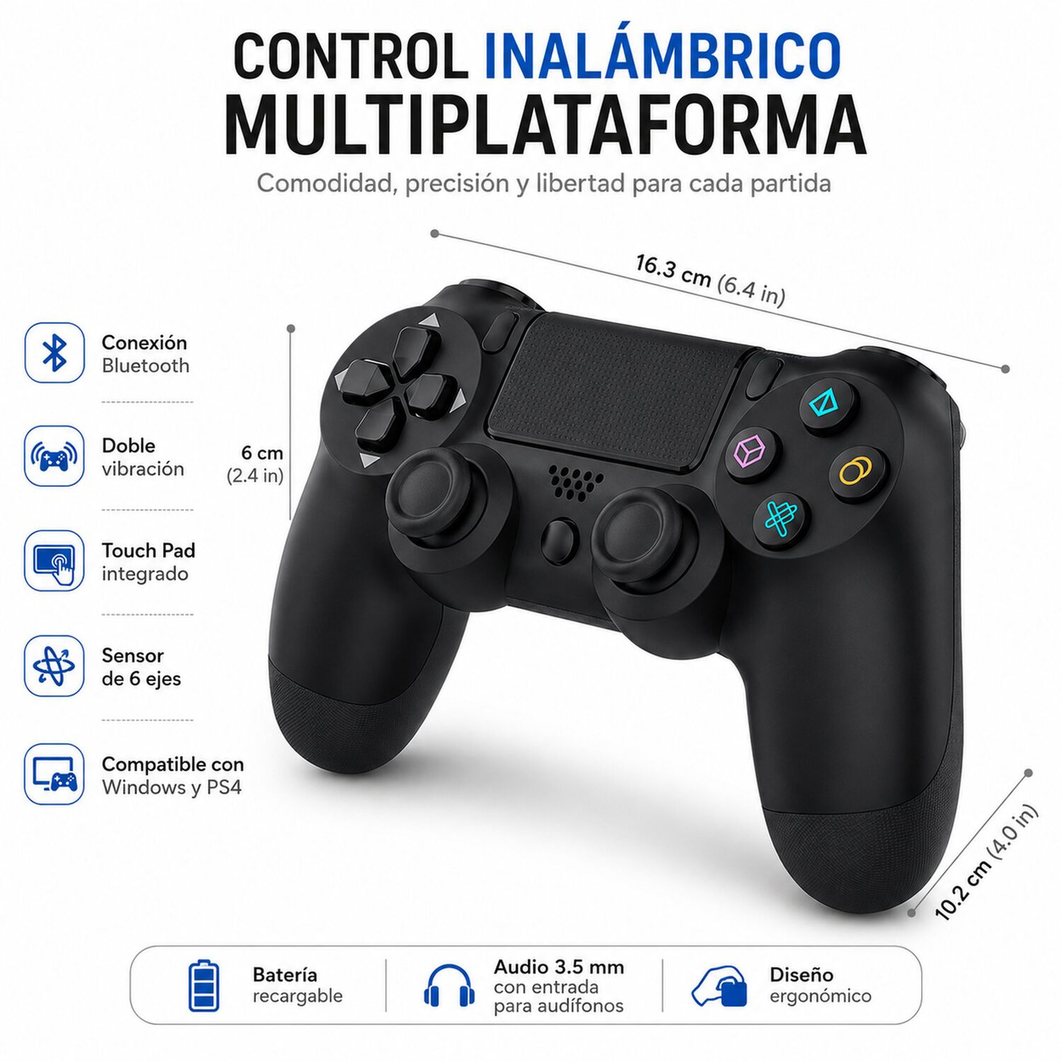 Gamepad Inalambrico Multiplataformas Con Vibraci&oacute;n Black image number 4.0