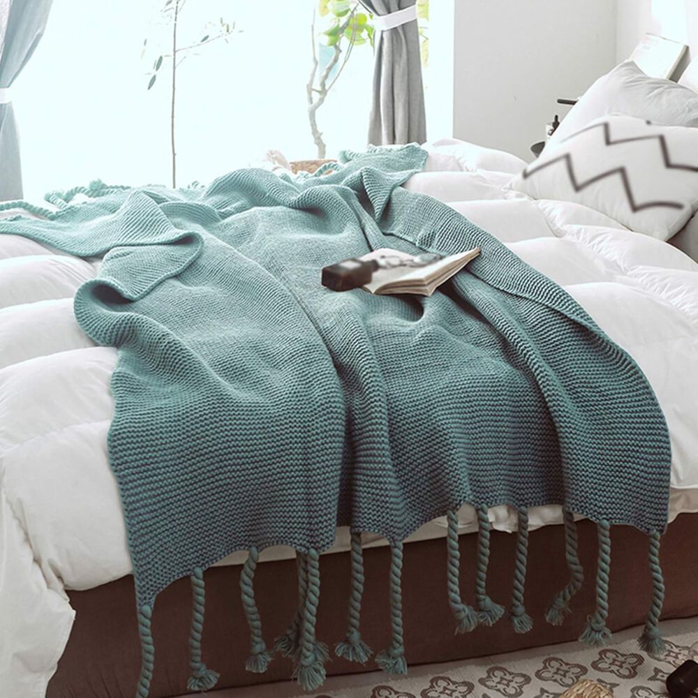 Manta Encaje De Lana Gruesa Tejida A Mano Premium 150x230cm Verde image number 4.0