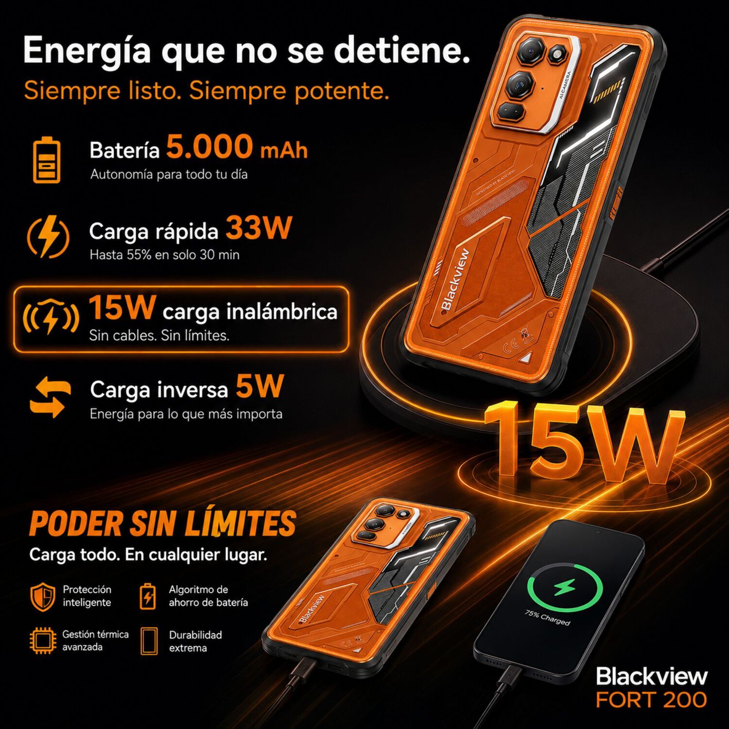 Celular Rugged Blackview Fort 200 Naranjo 256gb 108mp 24gb image number 4.0