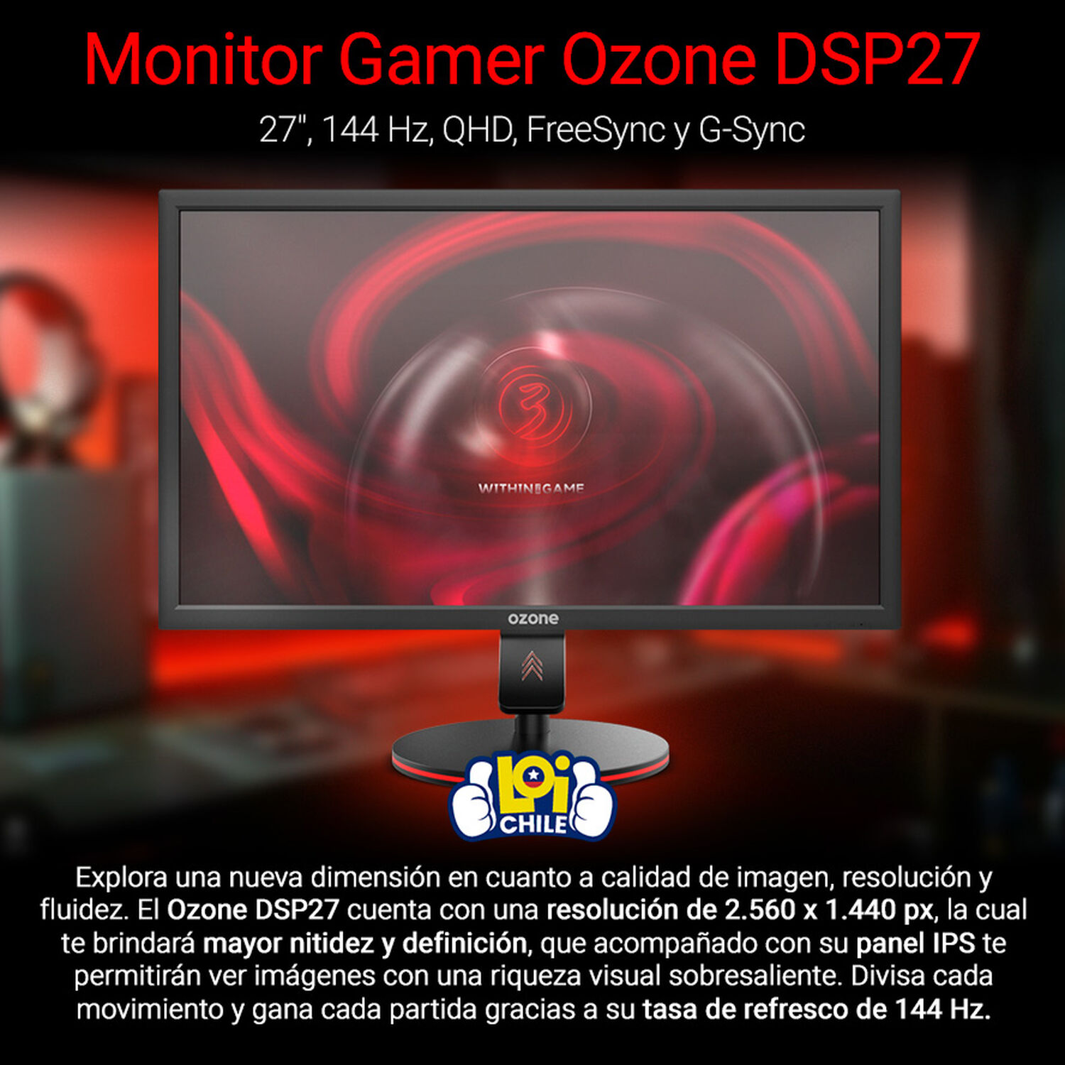 Monitor Gamer Ozone 27' Dsp27 Ips 144hz 1ms image number 1.0
