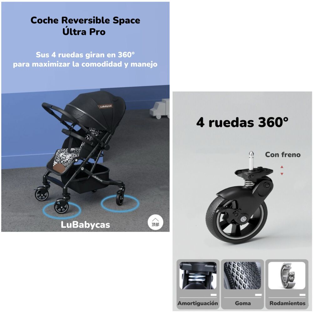 Coche De Paseo Reversible 4 Ruedas 360space Pink Lubabycas image number 5.0