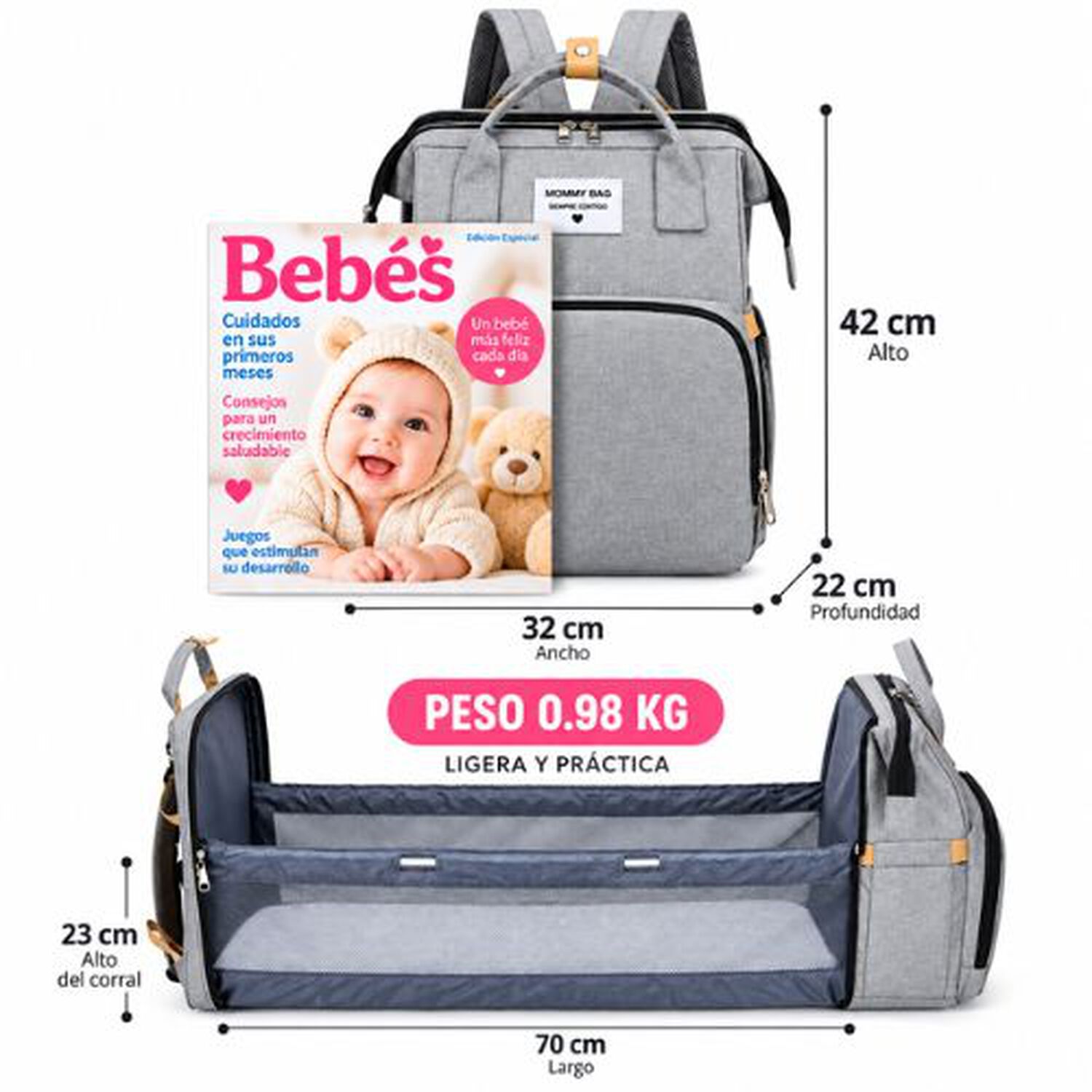 Bolso Mochila Cuna Plegable Impermeable Multifuncional image number 3.0