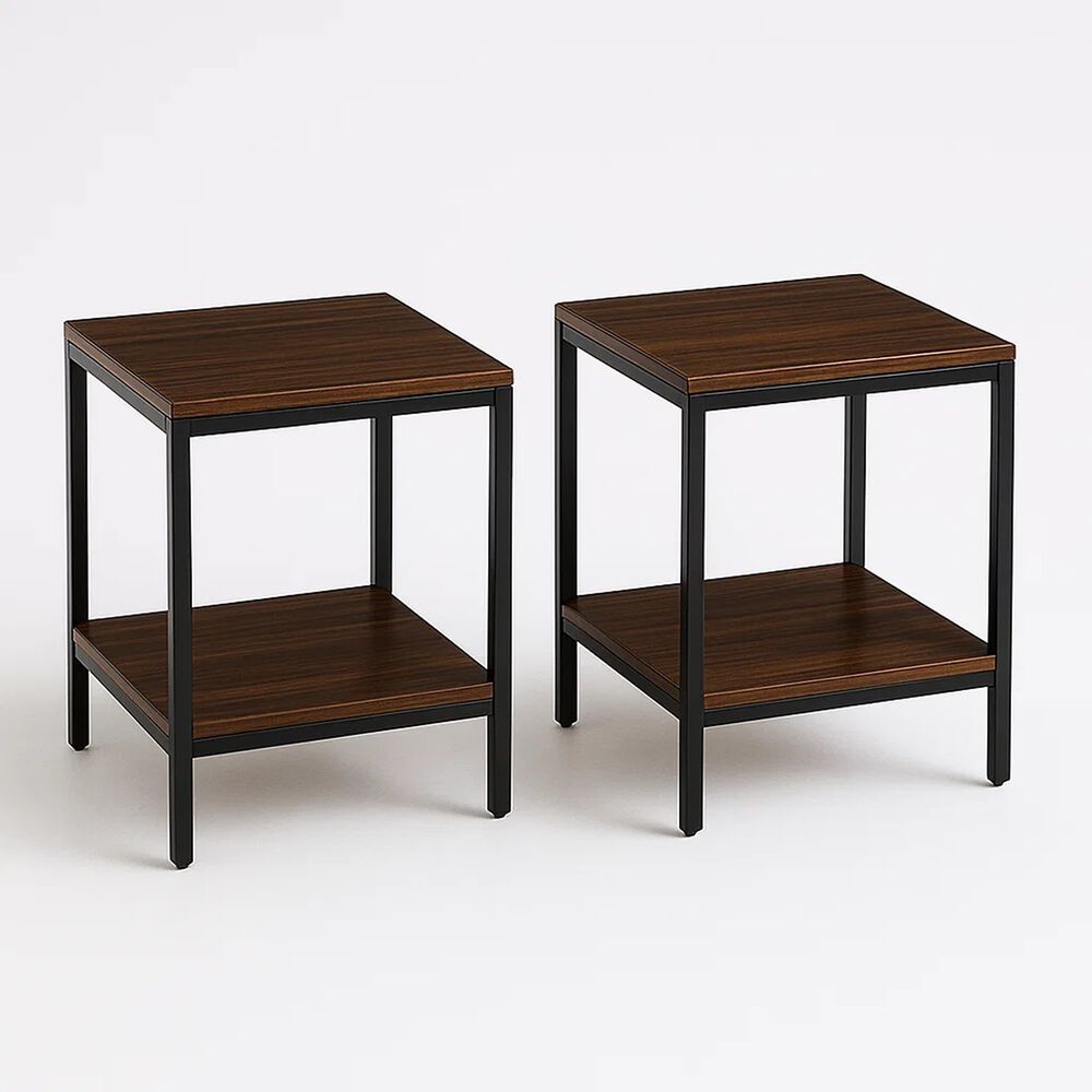 Pack De 2 Veladores Mesa Auxiliar Lateral De 2 Niveles - Madera Oscura Walnut image number 0.0