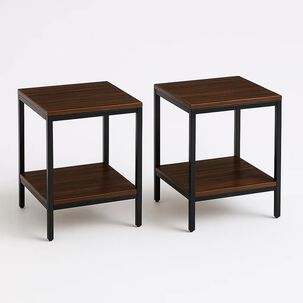 Pack De 2 Veladores Mesa Auxiliar Lateral De 2 Niveles - Madera Oscura Walnut