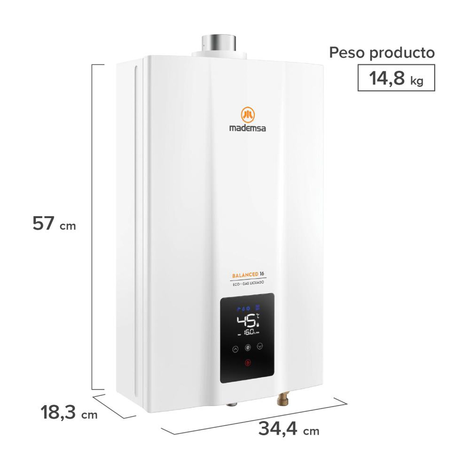 Calefont Mademsa Balanced 16 ECO GL / Tiro Balanceado / Gas Licuado  / 16 Litros image number 1.0