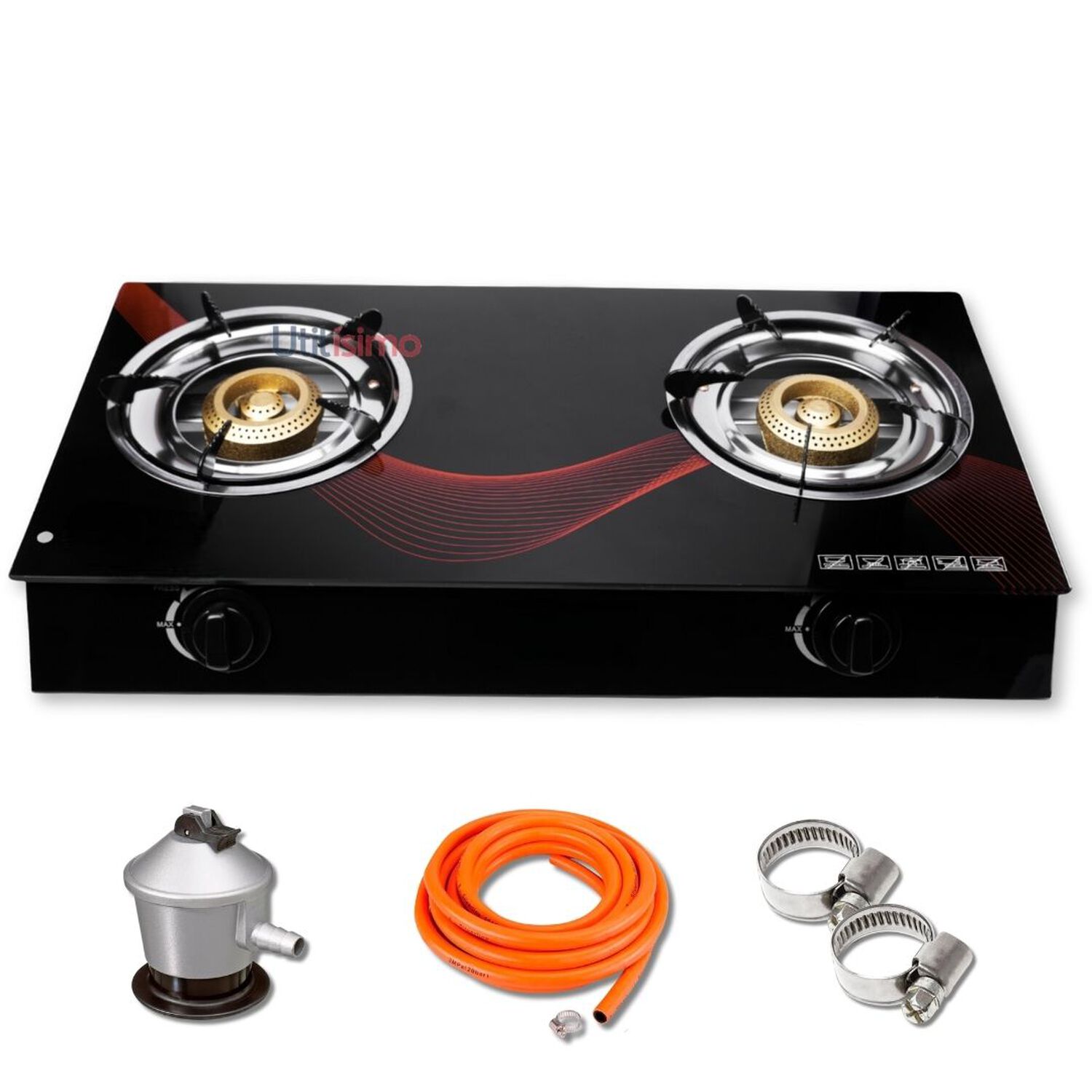 Cocina Encimera A Gas Licuado Vidrio Templado 2 Platos + Kit&nbsp;de&nbsp;instalaci&oacute;n image number 0.0