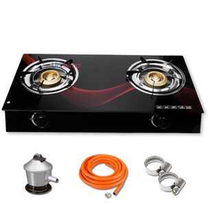 Cocina Encimera A Gas Licuado Vidrio Templado 2 Platos + Kit&nbsp;de&nbsp;instalaci&oacute;n