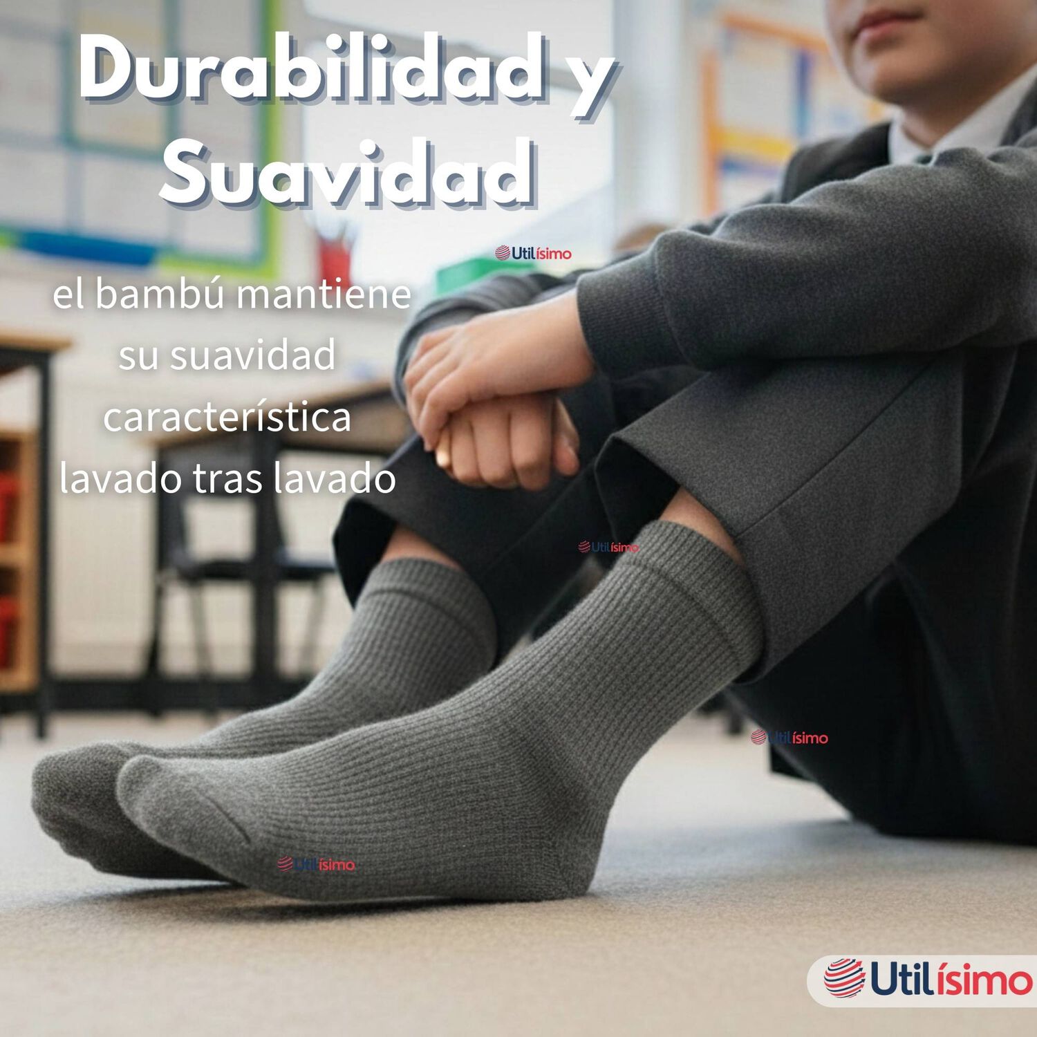 Pack 6 Calcet&iacute;nes Escolares Corto Bamb&uacute; Gris Ni&ntilde;o Juvenil image number 7.0