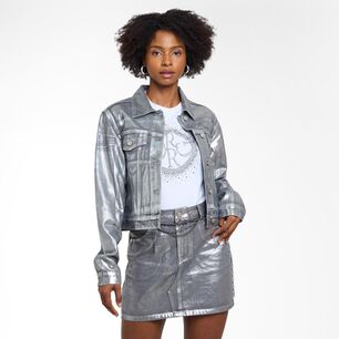 Chaqueta Denim Metalizada Cuello Camisero Mujer Rolly Go