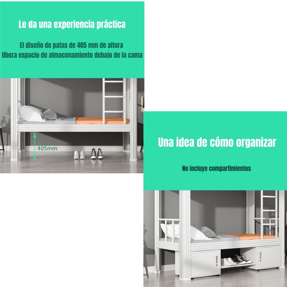 Camarote Metálico 1 Plaza 200x90x180cm Con Bases Lubabycas image number 7.0