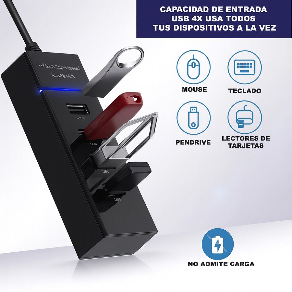 Hub 4 Puertos Multi Usb 3.0 Indicador Luz Led Adaptador image number 4.0
