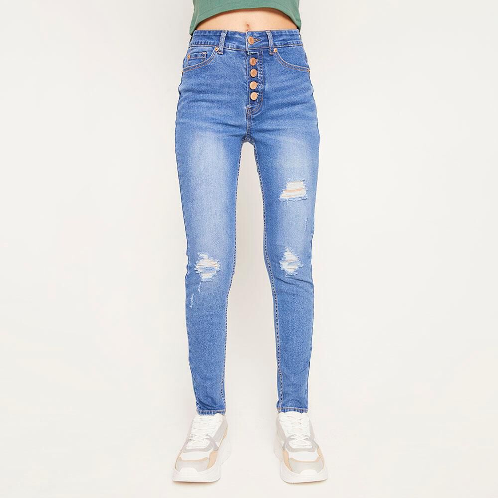 Jeans 5 Botones Tiro Alto Skinny Con Roturas Mujer Freedom image number 0.0