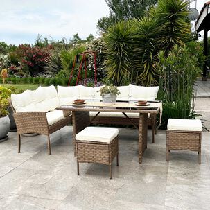 Juego Living Comedor Terraza Alma Caramelo 8 Personas