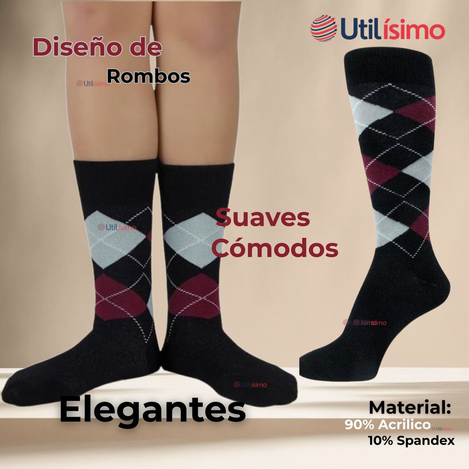 Pack 3 Pares Calcetines De Vestir Hombre Rombos Surtidos image number 3.0