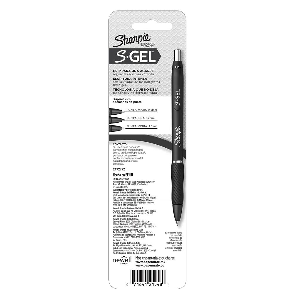 Sharpie Fashion 2 Bolígrafos Gel 0.7mm Punta Fina Tinta Negra - Blanco image number 1.0