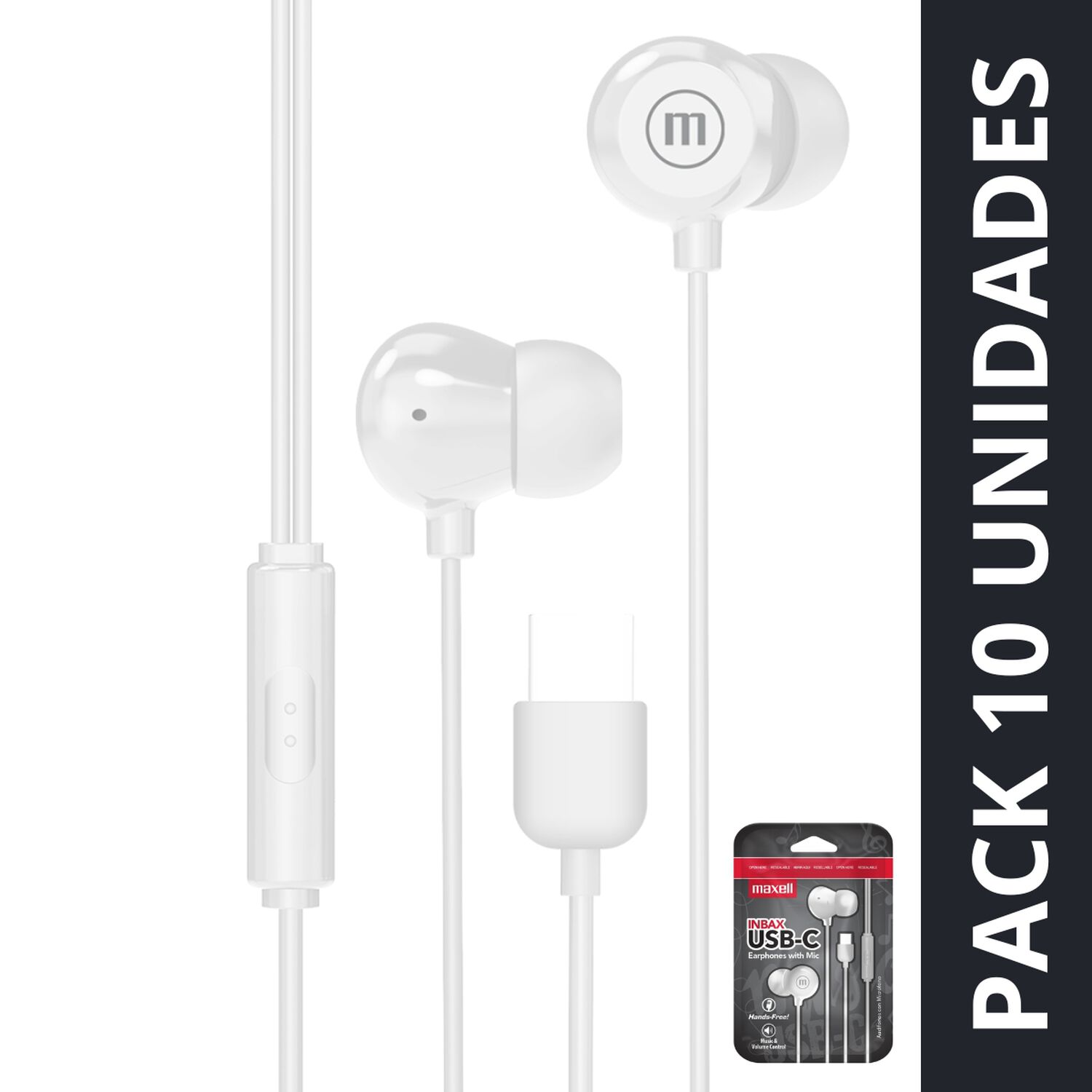 Pack 10 Audífonos Maxell In-bax Con Micrófono In Ear Tipo C Blanco