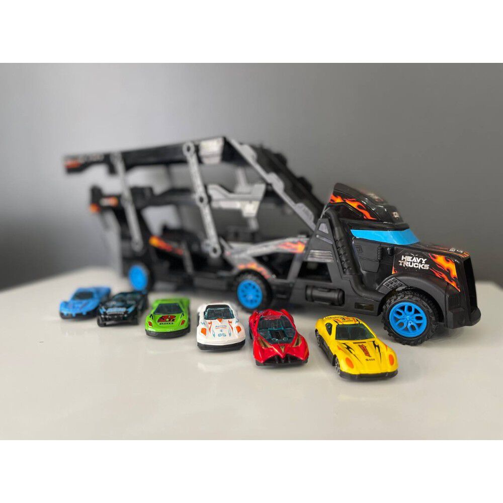 Juguete Camión De Doble Rampa Porta Autos Con 6 Carros image number 4.0