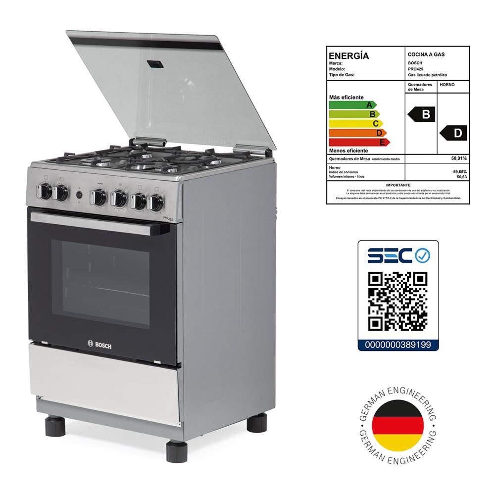 Cocina A Gas Bosch HSG15I22SE /4 Quemadores image number 7.0