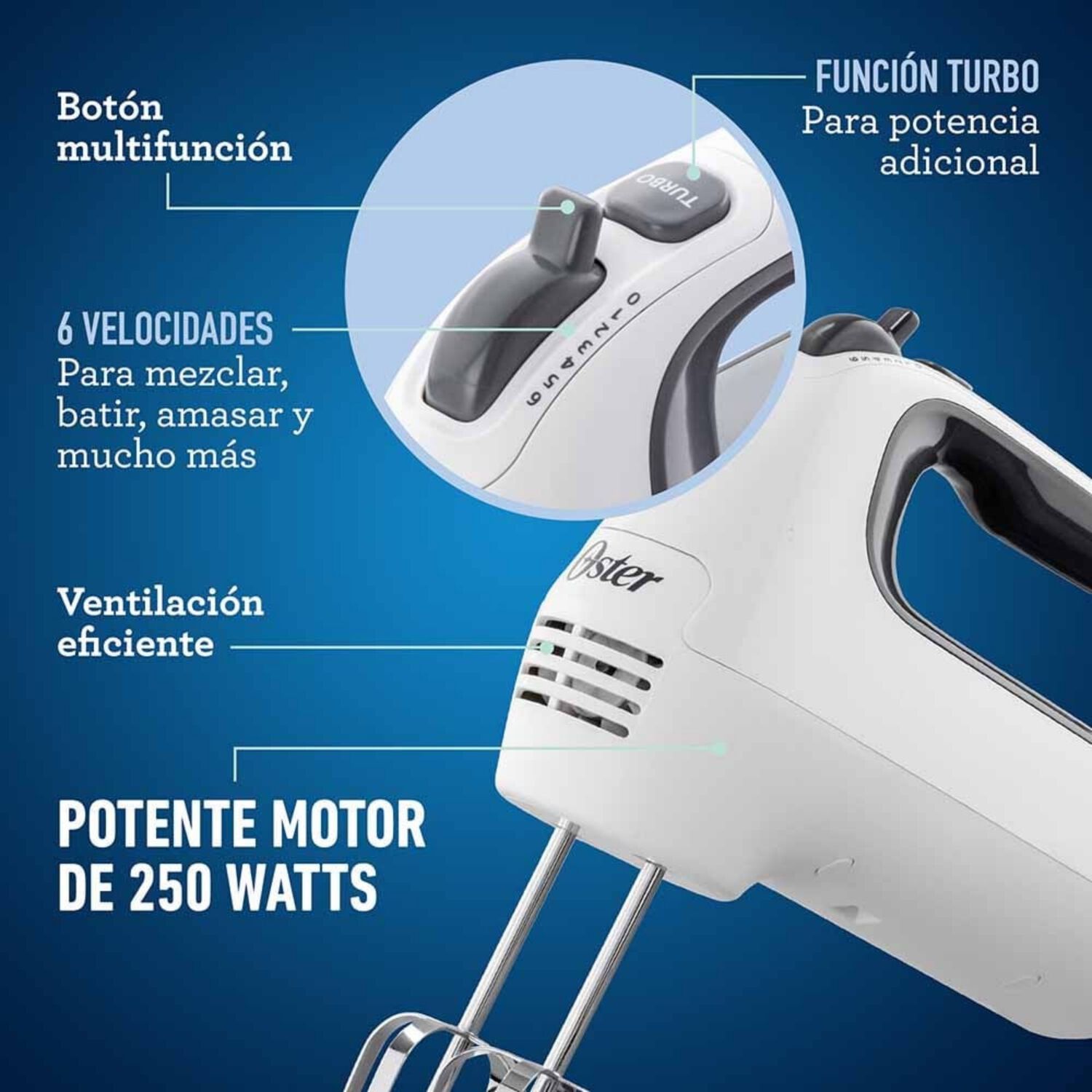 Batidora De Mano Oster Blanca 6 Velocidades Y Funci&oacute;n Turbo Fpsthm3532 image number 3.0
