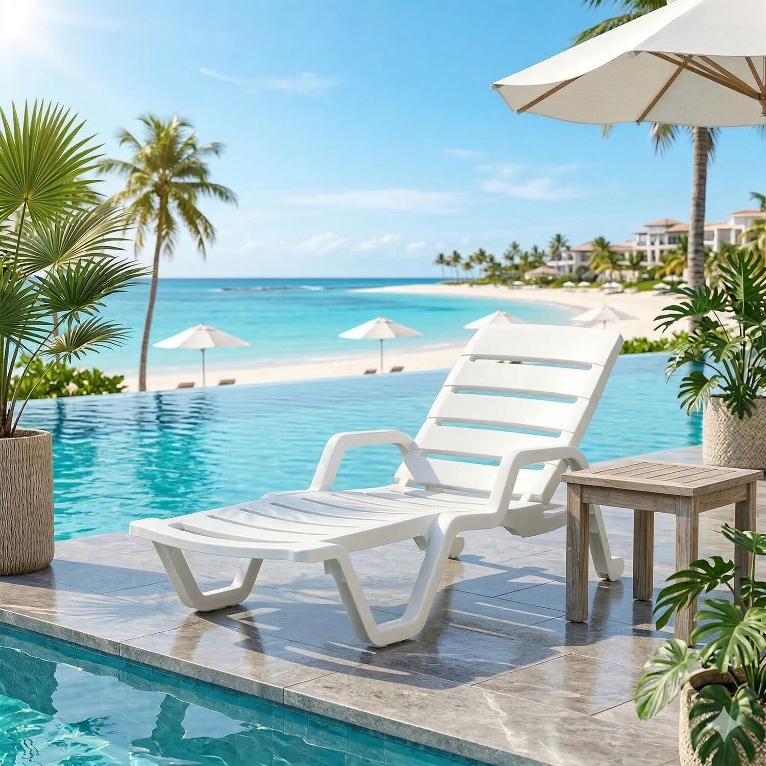 Reposera Camastro Reclinable De Resina Modelo Cabo Blanco Marca Reyplast Color Blanco image number 2.0