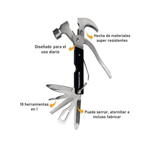 Kit De Martillo Multifuncional 18 En 1 Para Viajes Y Hogar