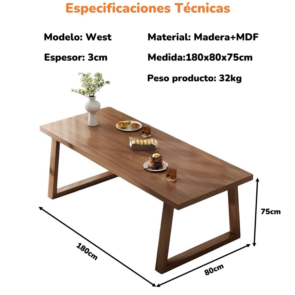 Comedor De Madera West 180x80x75cm By Lubabycas image number 6.0