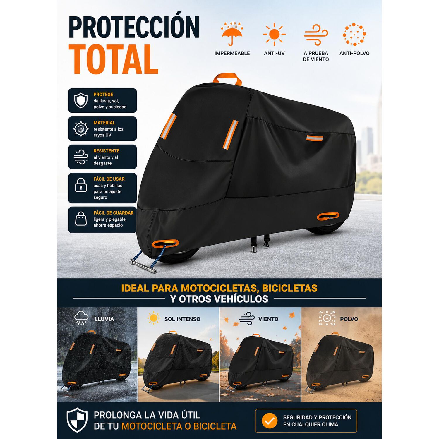 Funda Impermeable 100% Protector Cubre Motos Bicicletas Xxl image number 6.0