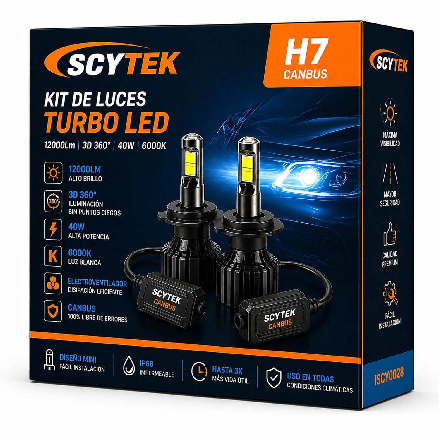 Kit De Luces Turbo Led H7 Canbus 12000lm 3d 360&deg; 40w 6000k image number 0.0
