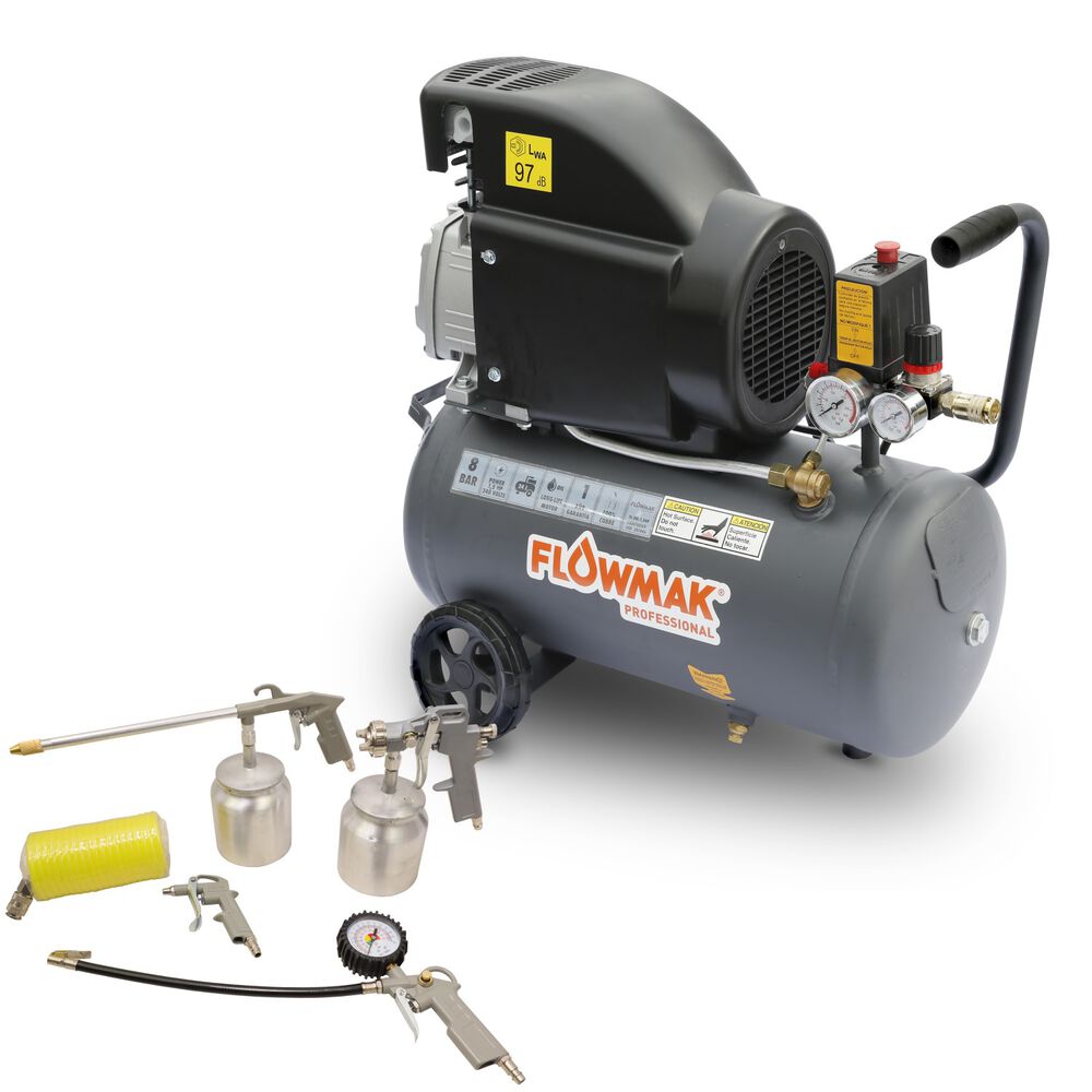 Combo Compresor De Aire 24litros 1.5hp Más Kit Accesorios image number 0.0